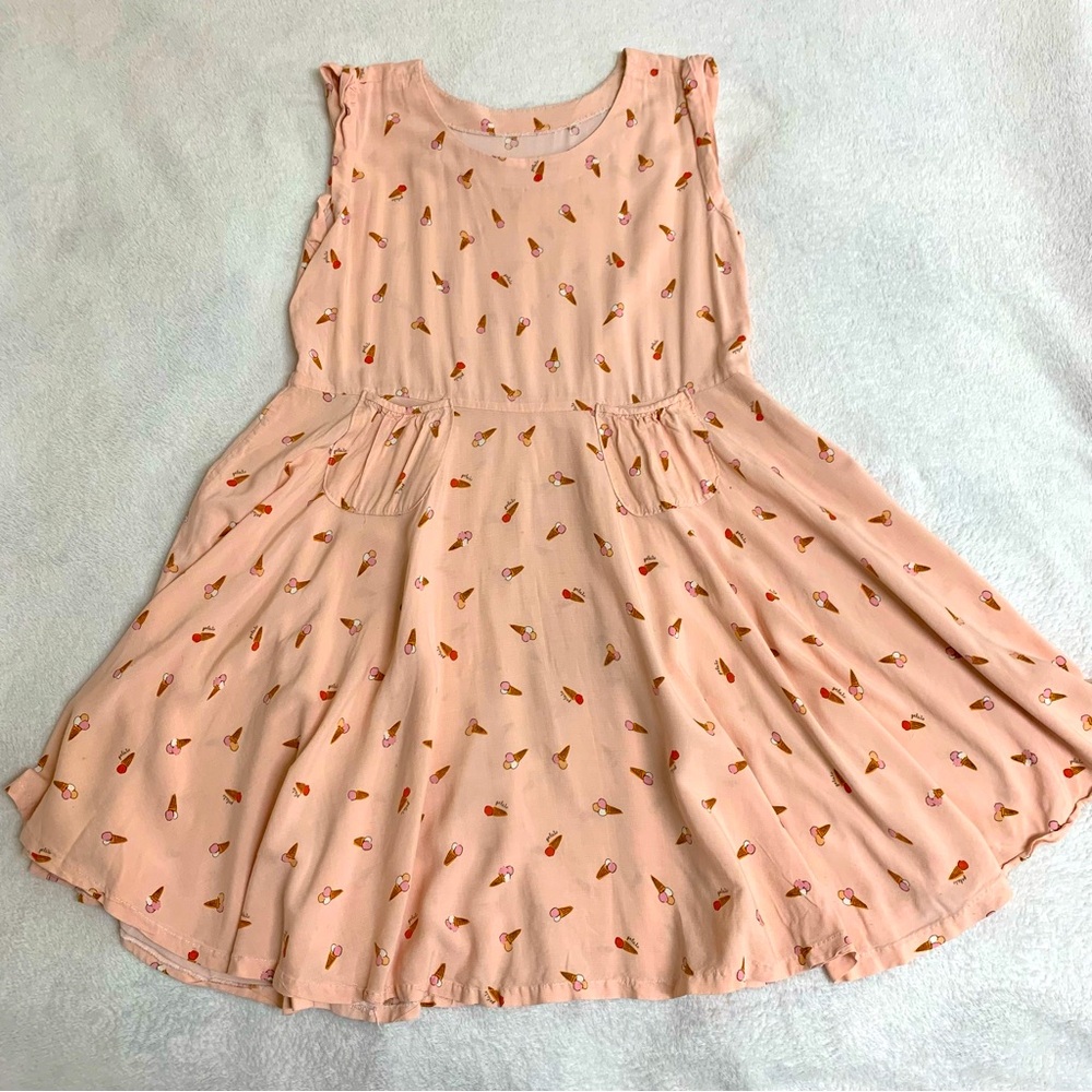 Flowy Ice Cream Print pink mini dress size S with pockets